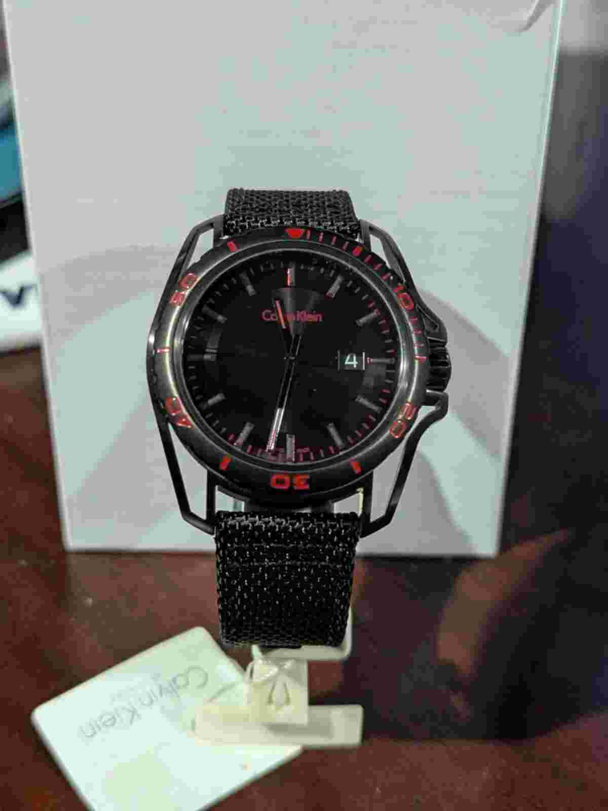 Mens Wristwatch CK CALVIN KLEIN EARTH K5Y31ZB1 Leather Fabric Black SWISS MADE