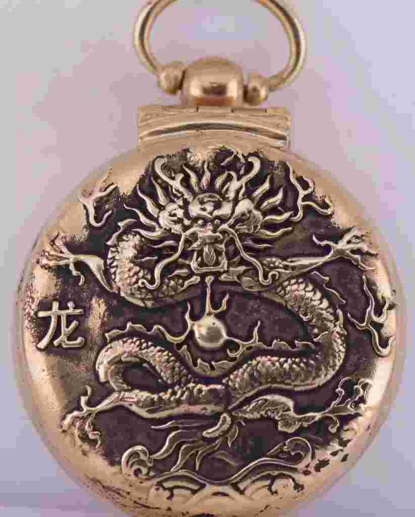 Antique Pocket Watch Verge Fusee Drum Shape Dragon Case Chinese Qing Dynasty Era
