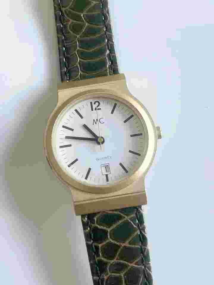 MC LADIES' WATCH QUARTZ GREEN & BROWN LEATHER STRAP- WATER RESISTANT
