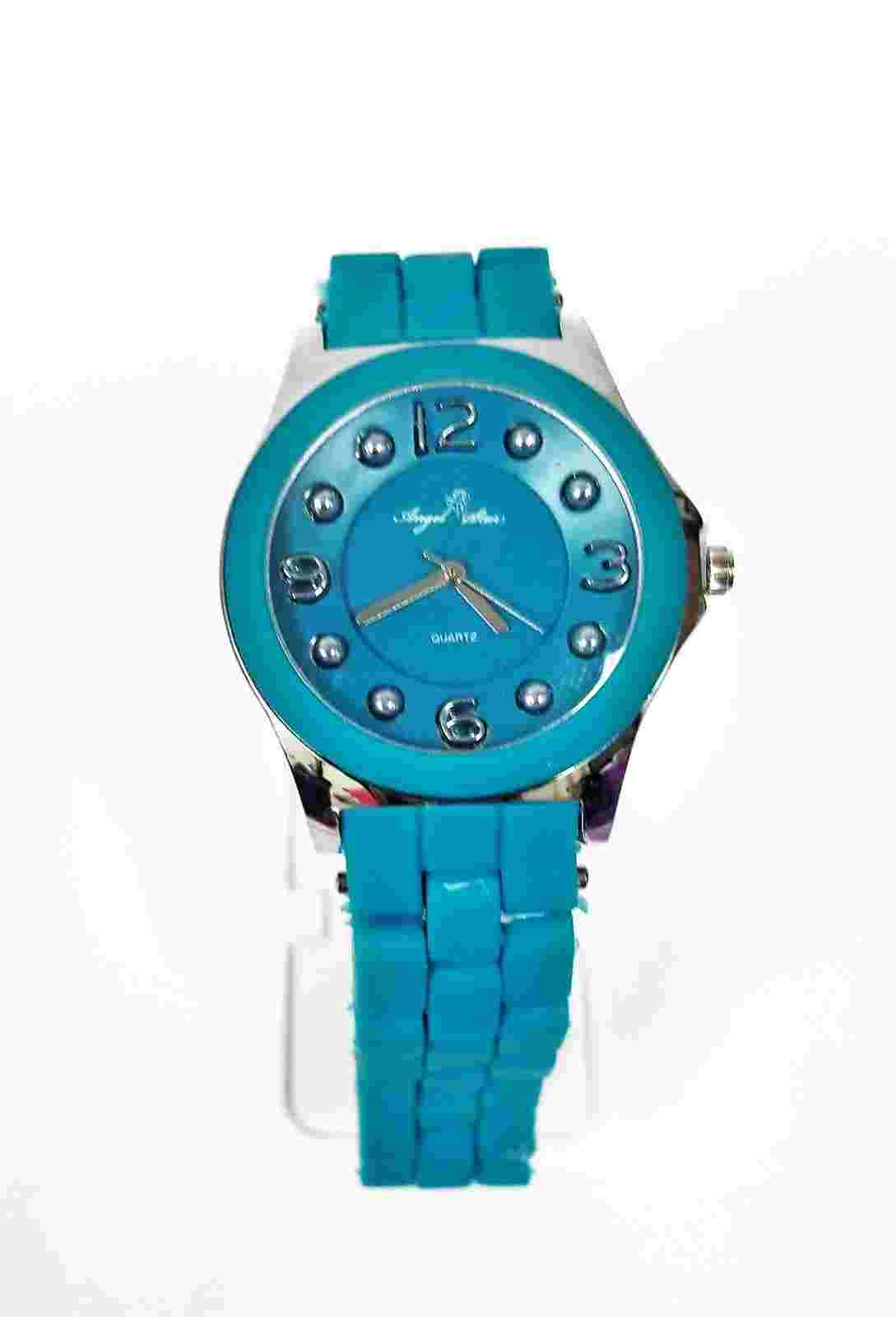 NEW ANGEL STAR SILVER TONE+TEAL GREEN SILICONE WRAPPED WATCH