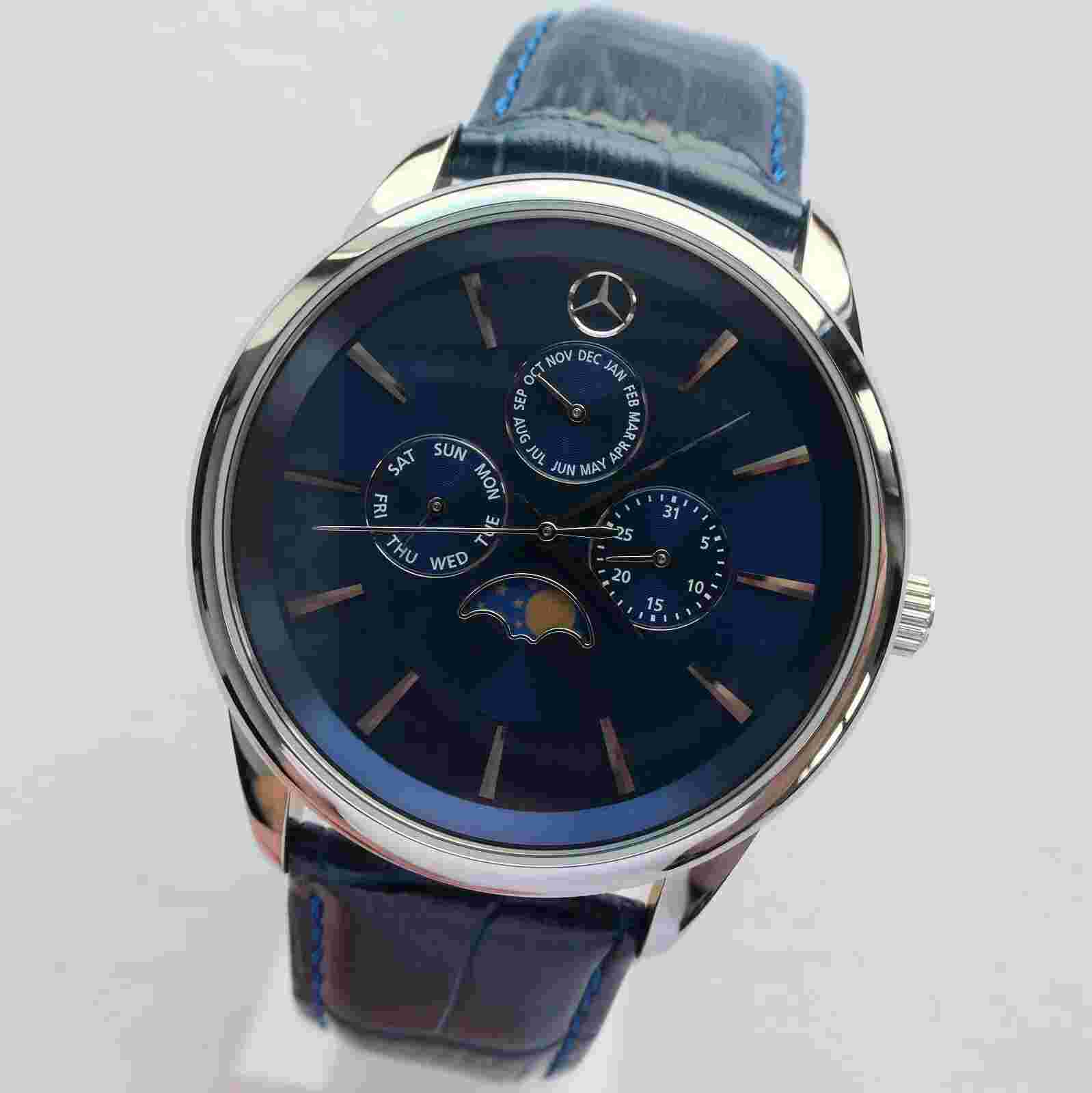 Mercedes Benz Classic Triple Calendar Moon Phase Car Accessory Swiss Movt Watch