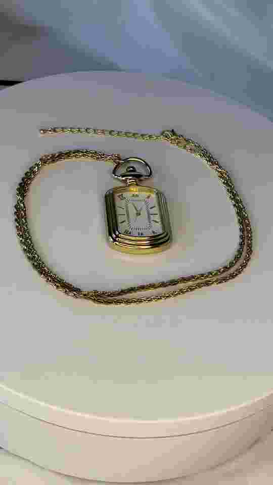24-27" HABAND Gold Tone Rectangle Pendant Watch  White Dial