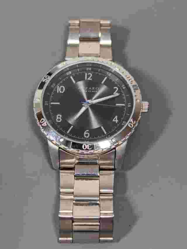 Mens Azzaro Chrome Black Dial Round Silver Tone 45 mm Stainless Steel Band Watch