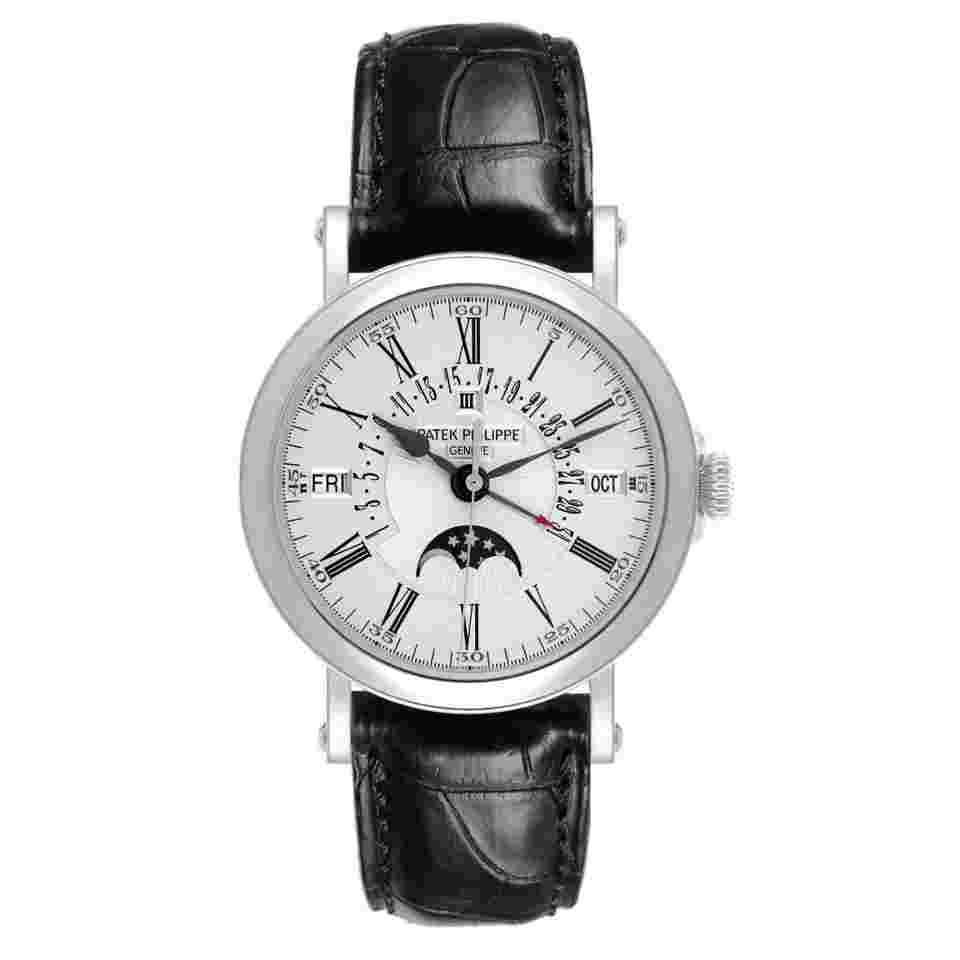 Patek Philippe Perpetual Calendar White Gold Silver Dial Mens Watch 5159