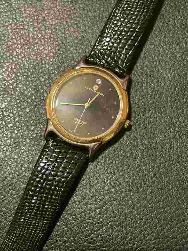JB Champion Watch 33mm Gold Case Black Leather Strap NOS Needs Battery