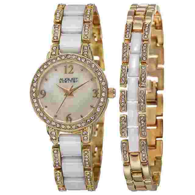 August Steiner Marquess AS8142 Crystal Bezel MOP Women's Bracelet Watch 2115