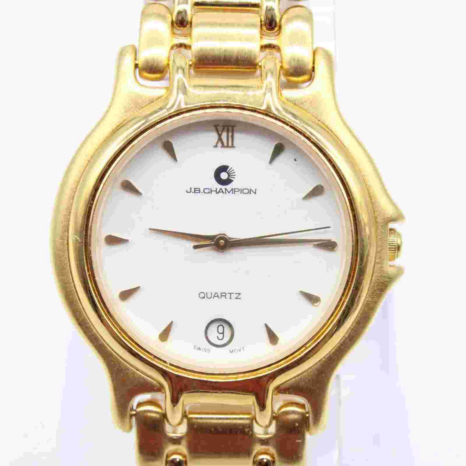 J.B Champion Watch Mens Gold Tone Stainless Steel Classic White Dial Swiss Movt