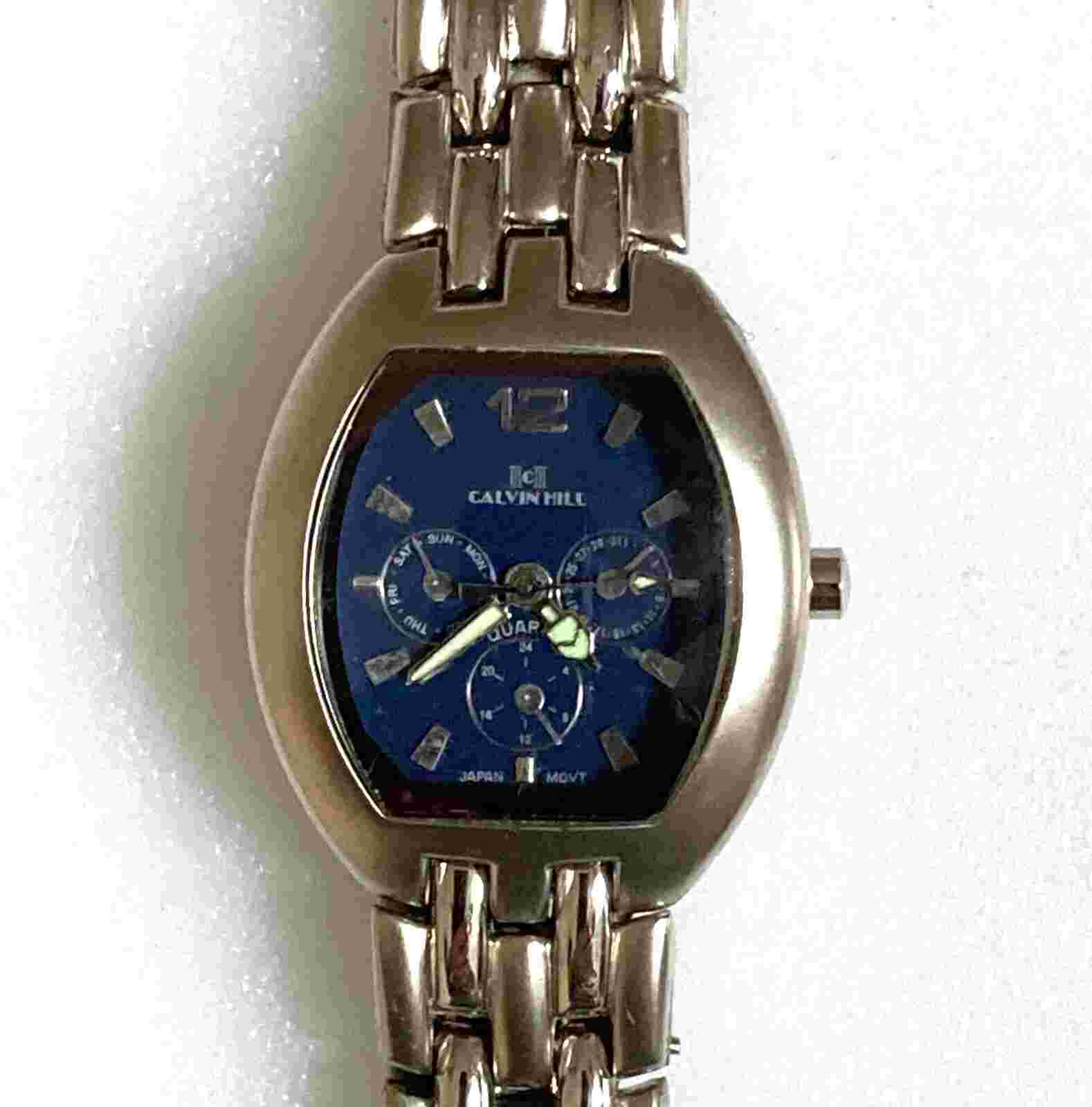 Calvin Hill Silver Tone Quartz Analog Men's Watch W/Faux Sub Dials - New Battery