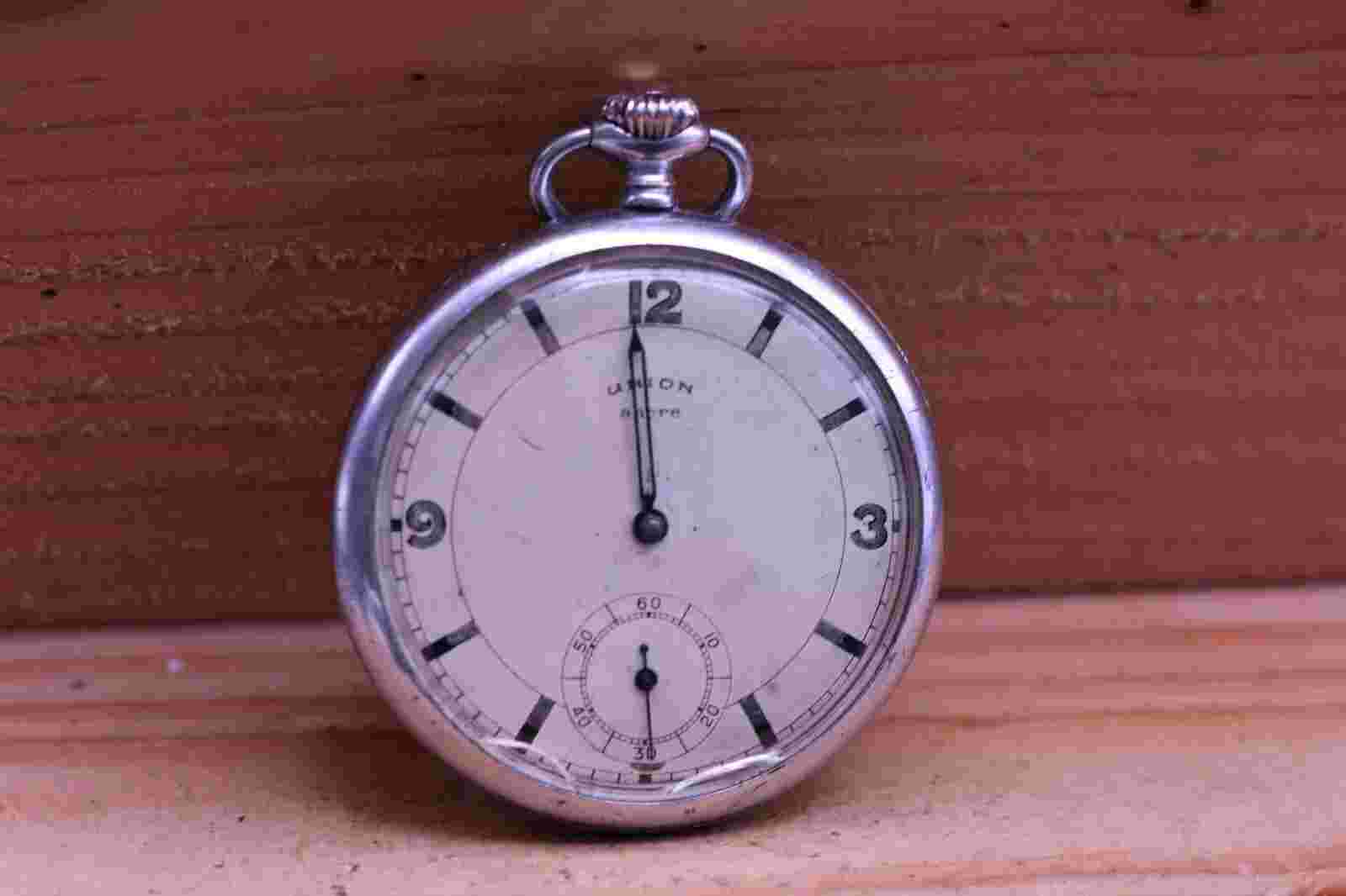UNION ANCRE ART DECO SWISS HIGH GRADE POCKET WATCH 47.3mm FOR REPAIR (CP)