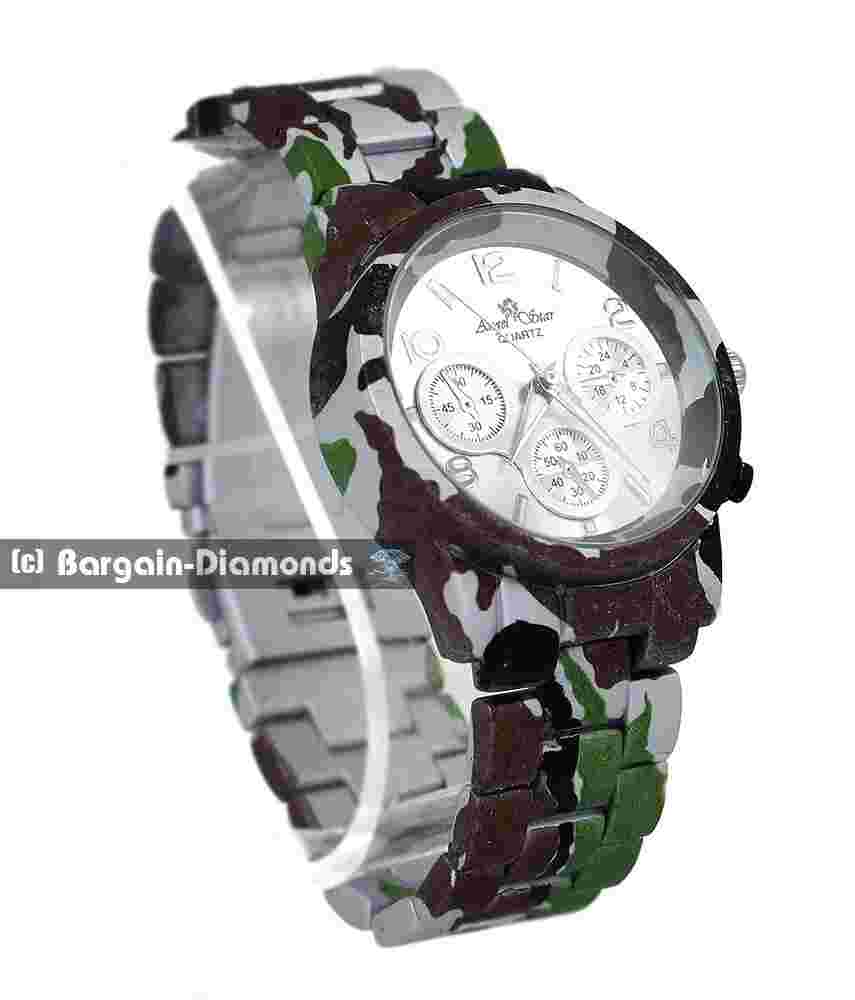 Ladies Camo Clubbing Watch Silver Dial/Hours/Hands, Camo Bracelet up to 7" Wris