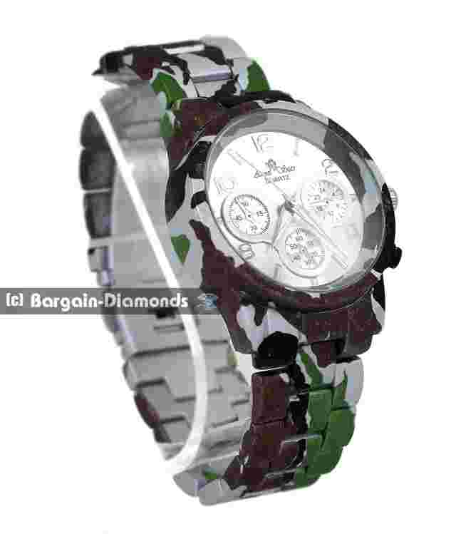 Ladies Camo Clubbing Watch Silver Dial/Hours/Hands, Camo Bracelet up to 7" Wris