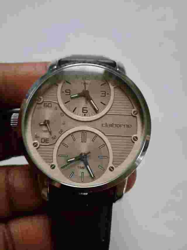 Claiborne Quartz Analog Timepiece Brown Dial Brown Leather Strap Men's Watch