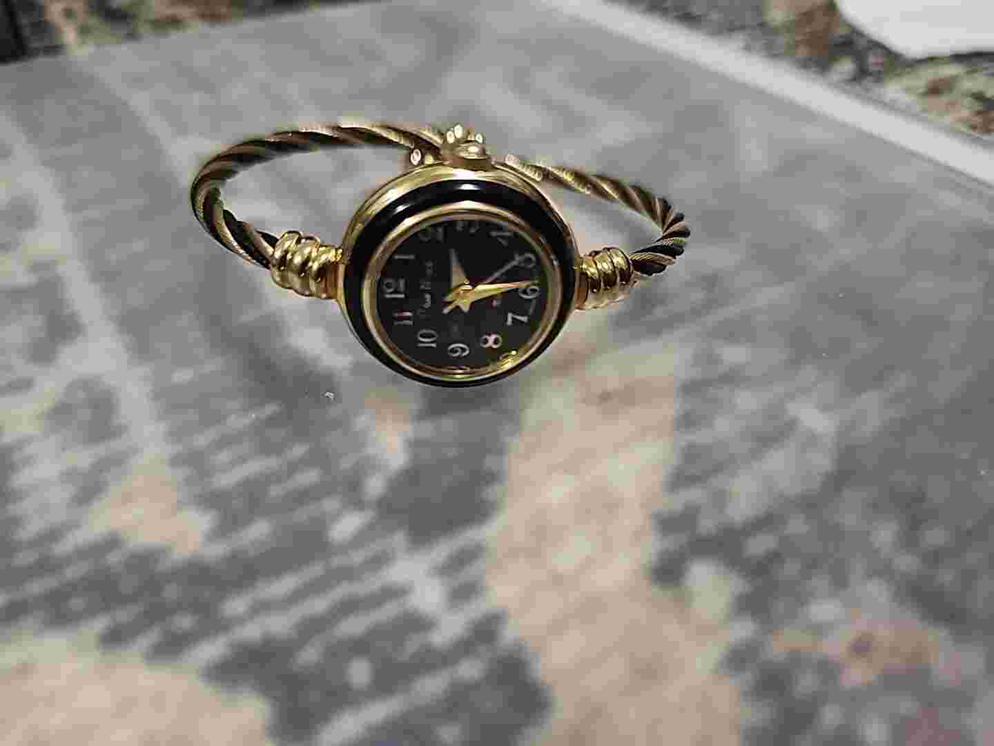 Pierre Nicol Women's Dainty Black & Gold Bracelet Style Watch