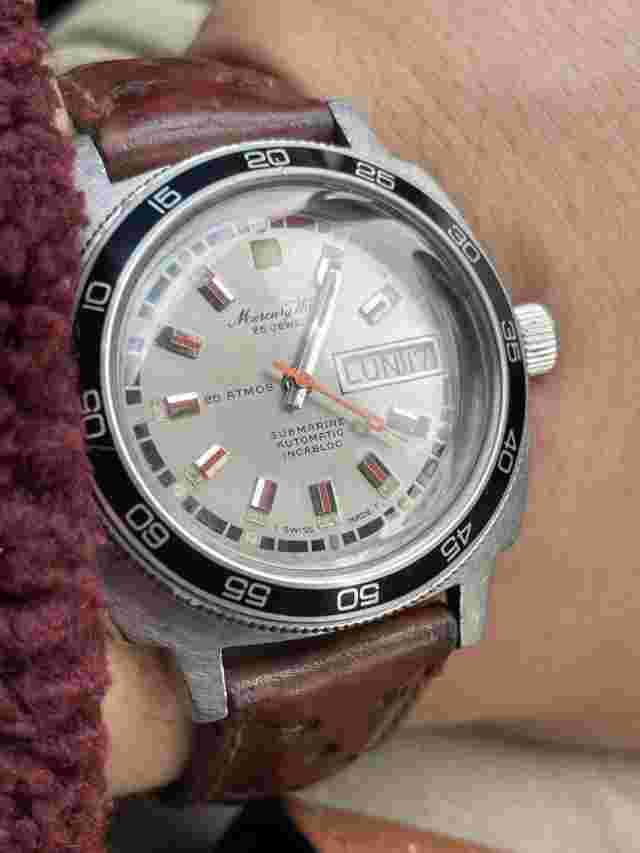 Vintage Diver Mercury Watch SUBMARINE Automatic Day Date Swiss Made 20 ATMOS