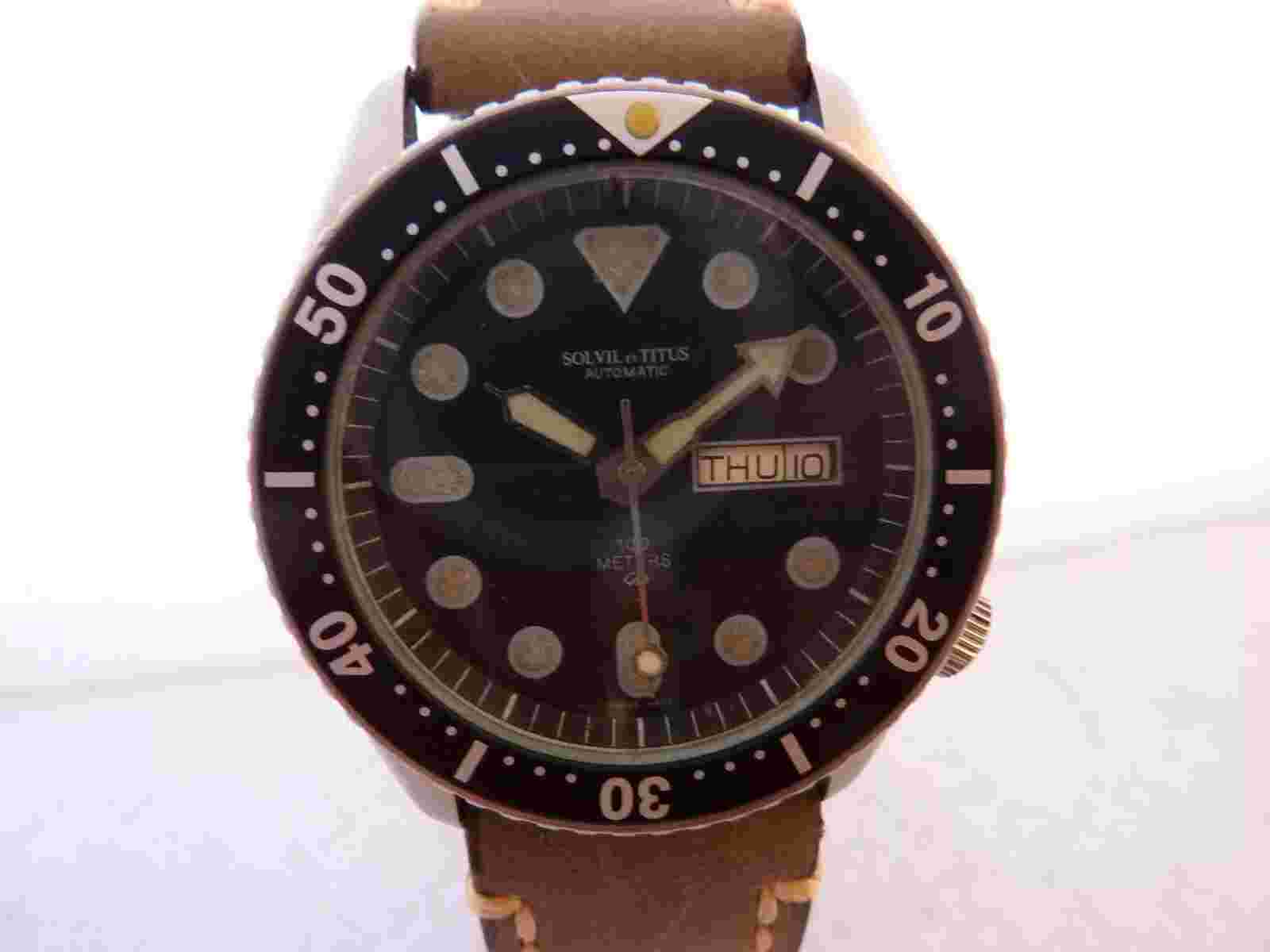 TITUS SOLVIL DIVERS MILITARY WATCH AUTOMATIC 25 JEWELS BIG  ALL SS VINTAGE