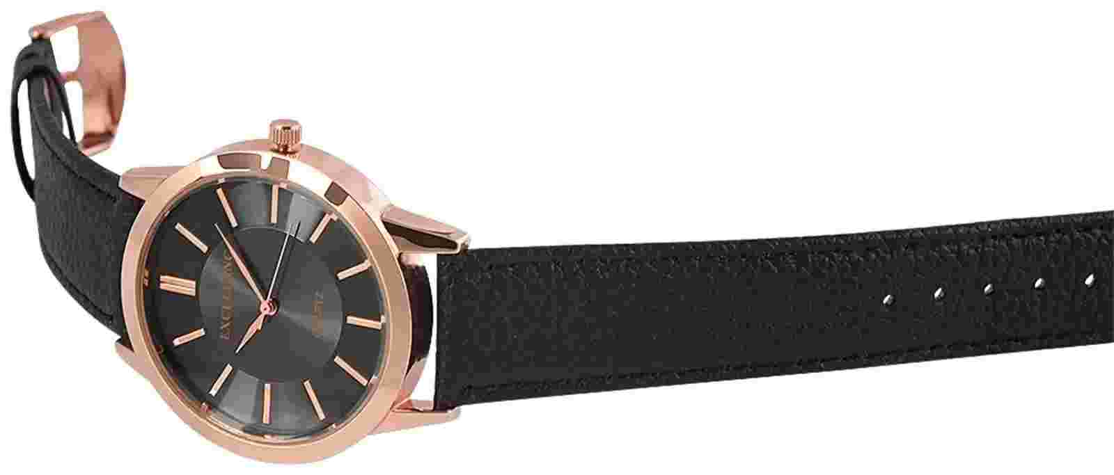 Excellanc Men's Watch Wristwatch Leather Strap Leather Black Watch