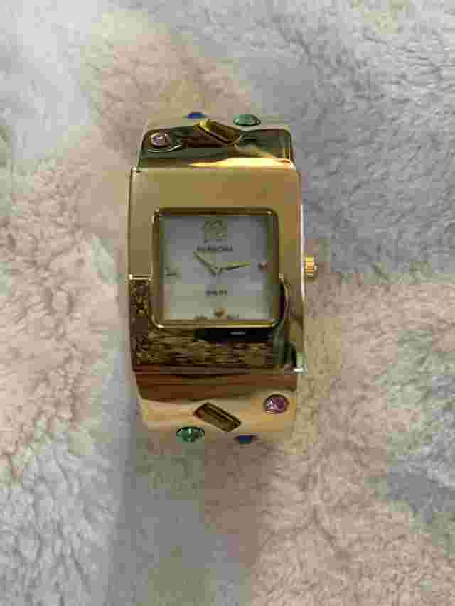 NEW Persona Gold Cuff Bagel Ladies Watch Multicolor Gem Stone