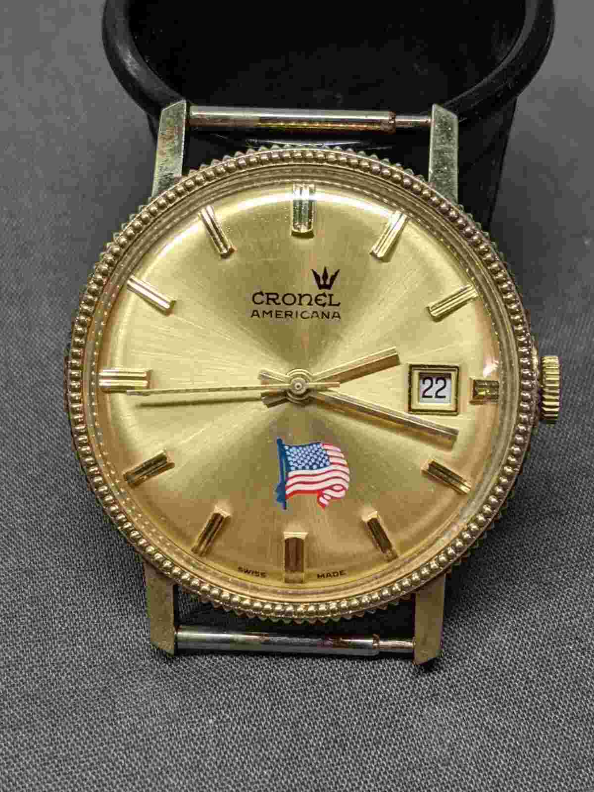 UNIQUE Cronel Americana Swiss Made Windup. American Flag.. Works Good.