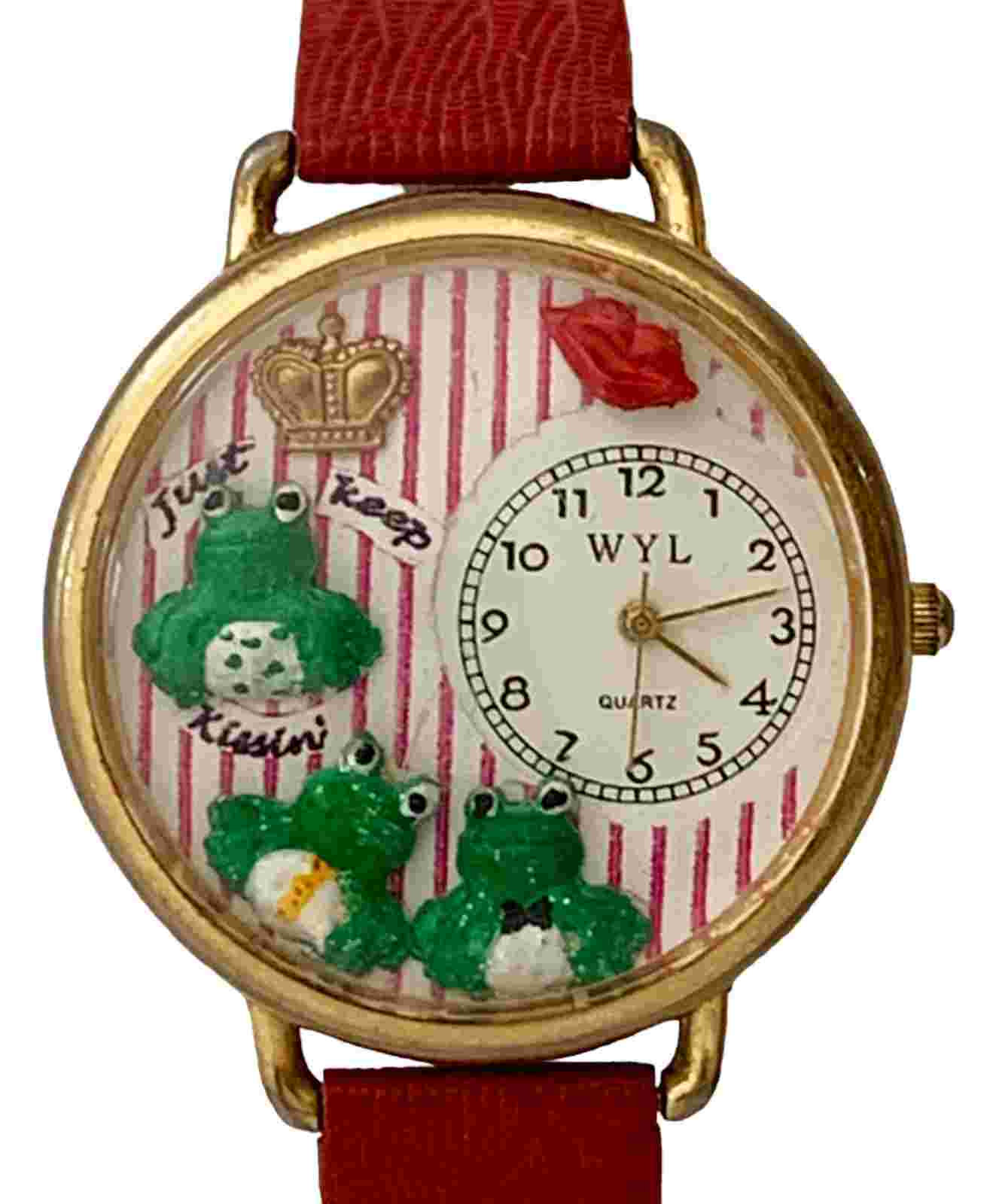VTG Whimsical Watches Lg Face Frog Lover-Themed Gold Finish Watch w/New Battery