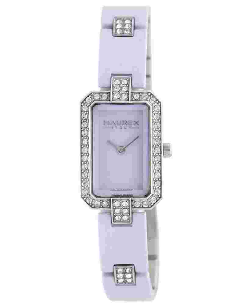 HAUREX ITALY WOMEN'S XS357DL1 MIROIR CRYSTALS RECTANGLE LILAC DIAL WATCH. NEW