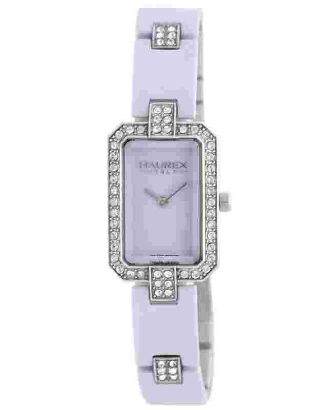 HAUREX ITALY WOMEN'S XS357DL1 MIROIR CRYSTALS RECTANGLE LILAC DIAL WATCH. NEW
