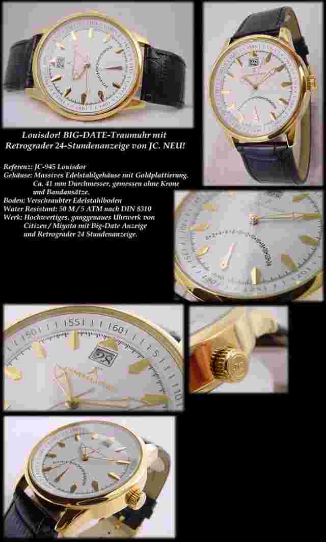 Jacques Cantani Men's Watch Stainless Steel Big Date 2nd Time Display JC-945