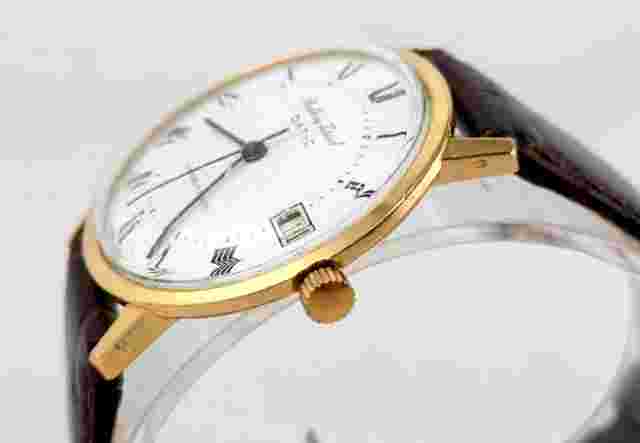 18K Gold MATHEY TISSOT Datic Superautomatic 34mm Case Wristwatch, New Band 9"