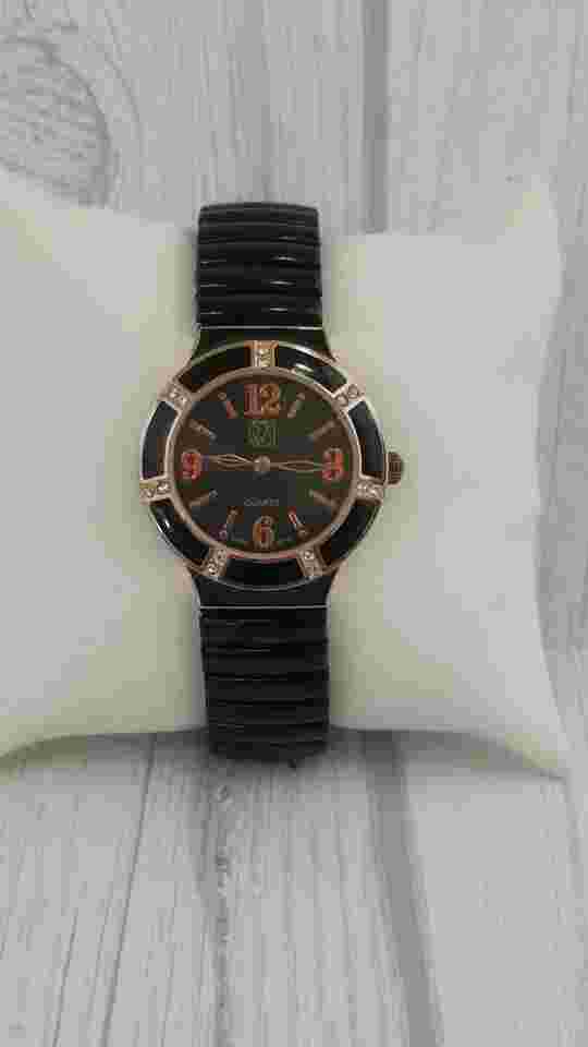 New York & Company Rose Gold Tone Women's Watch Black Enamel Stretch Bracelet