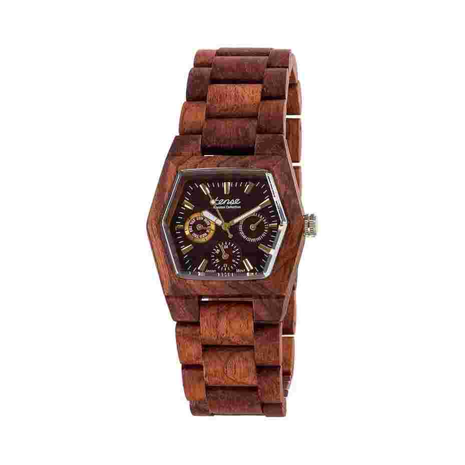 Tense Mens Marmot Multifunction Wood Case And Bracelet Brown Dial Watch - G8303R