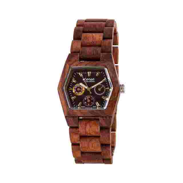 Tense Mens Marmot Multifunction Wood Case And Bracelet Brown Dial Watch - G8303R