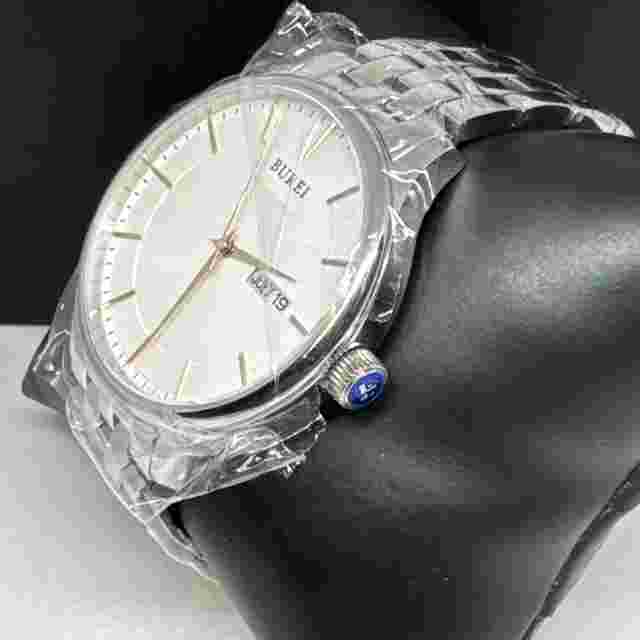 Burei S-13001M Men's Silver Stainless Steel Analog White Dial Quartz Watch JNA48