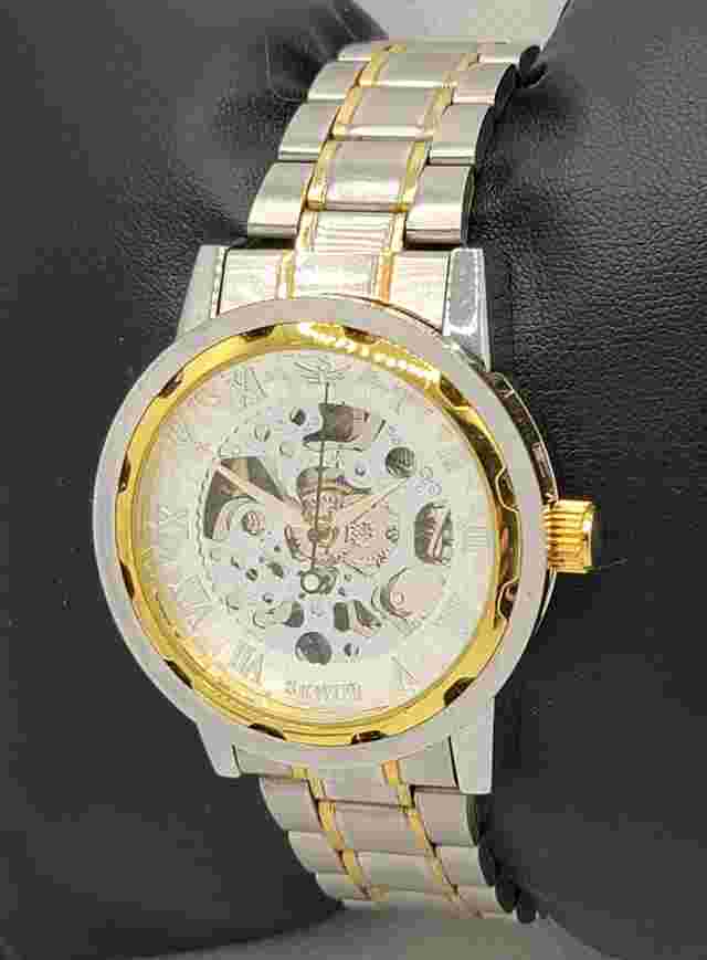 Mens Sewor Exhibition Silver Gold Tone Case Link Bracelet Manual Wind Watch M1