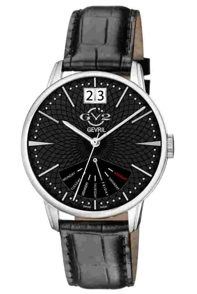 GV2 by Gevril Men's 56201 Rovescio Black Leather Swiss Quartz Day-Date Watch