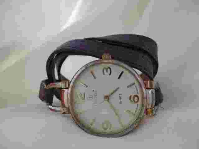 Decree Watch Gold Toned Round Face Multi Stranded Purple Band Modern WORKING!