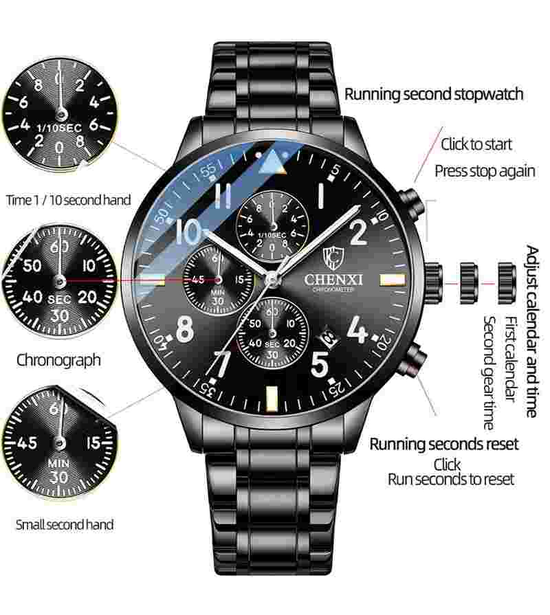 CHENXI Men Watch Luxury Brand Multifunctional Wristwatch Steel Watches Male Gift