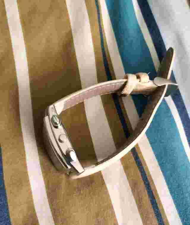 Bijou White Dial Square Silver Tone Case Leather Band Watch