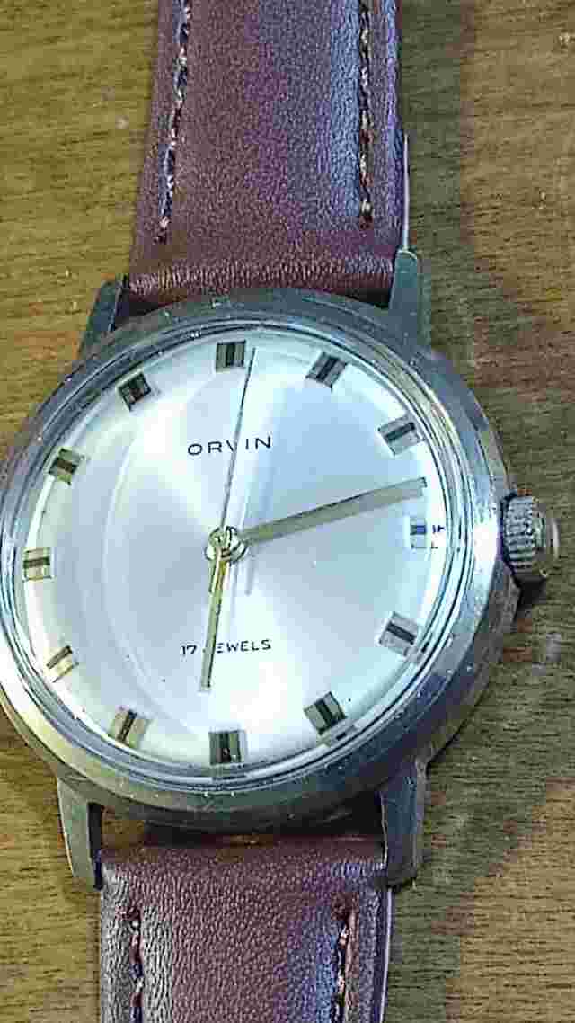 Vgt 1950-60's Orvin 17J Men's watch, runs just serviced New Crystal/Leather H