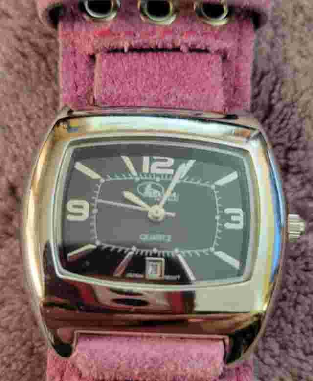 B.U.M Equipment Pink Square Women's Leather Watch With Date