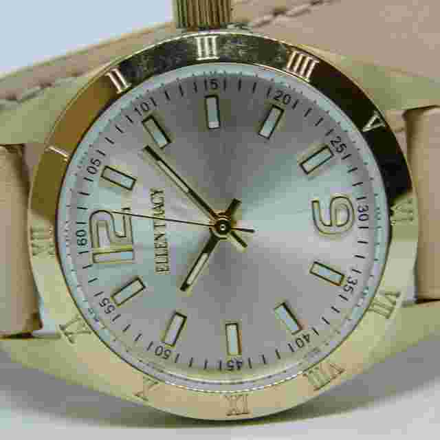 ELLEN TRACY ETS011GDTP Steel Genuine Leather Quartz Women's Watch New Battery