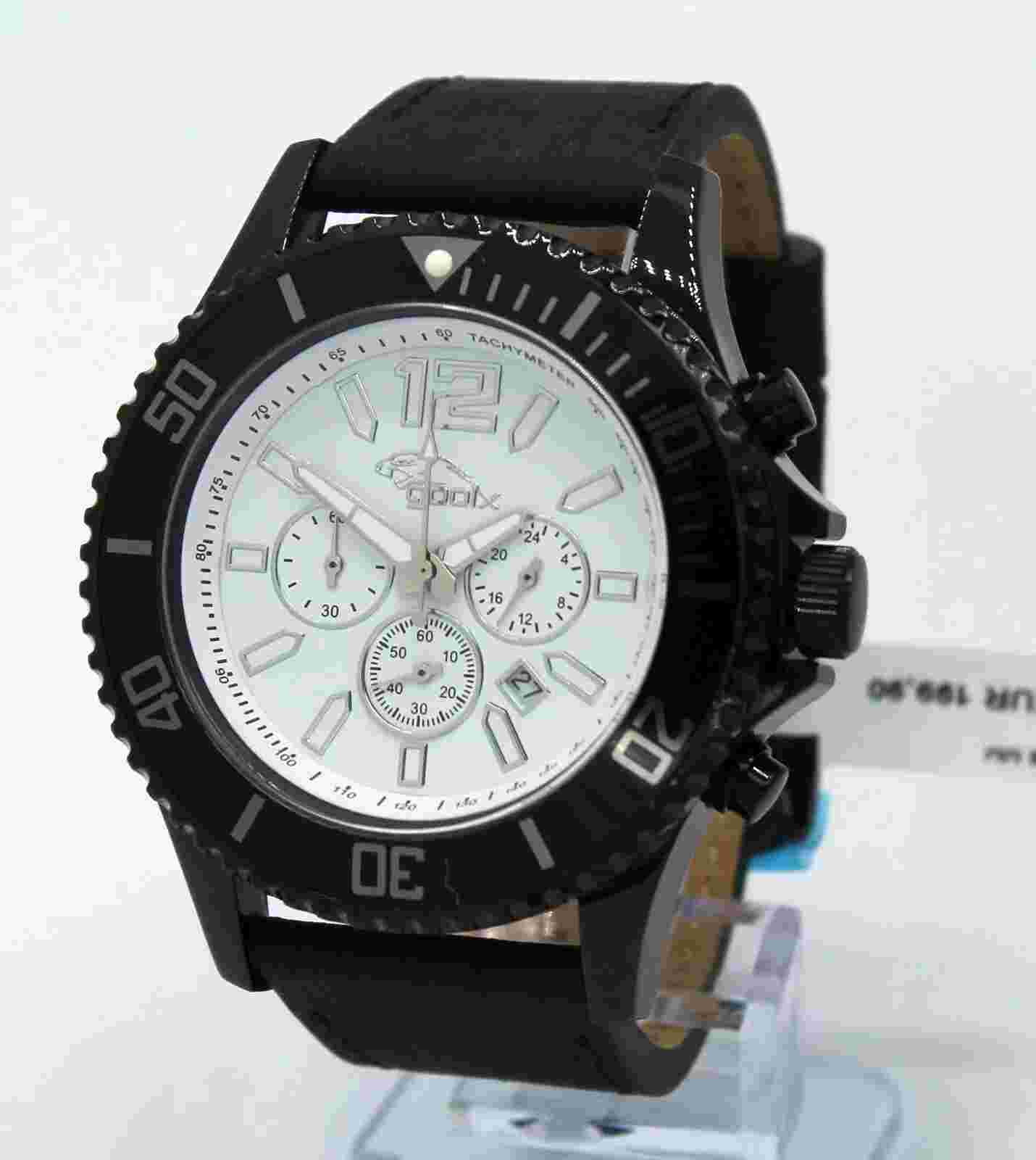 Gooix Men's Watch GX0600501A Chronograph Stainless Steel 10ATM Leather Strap New