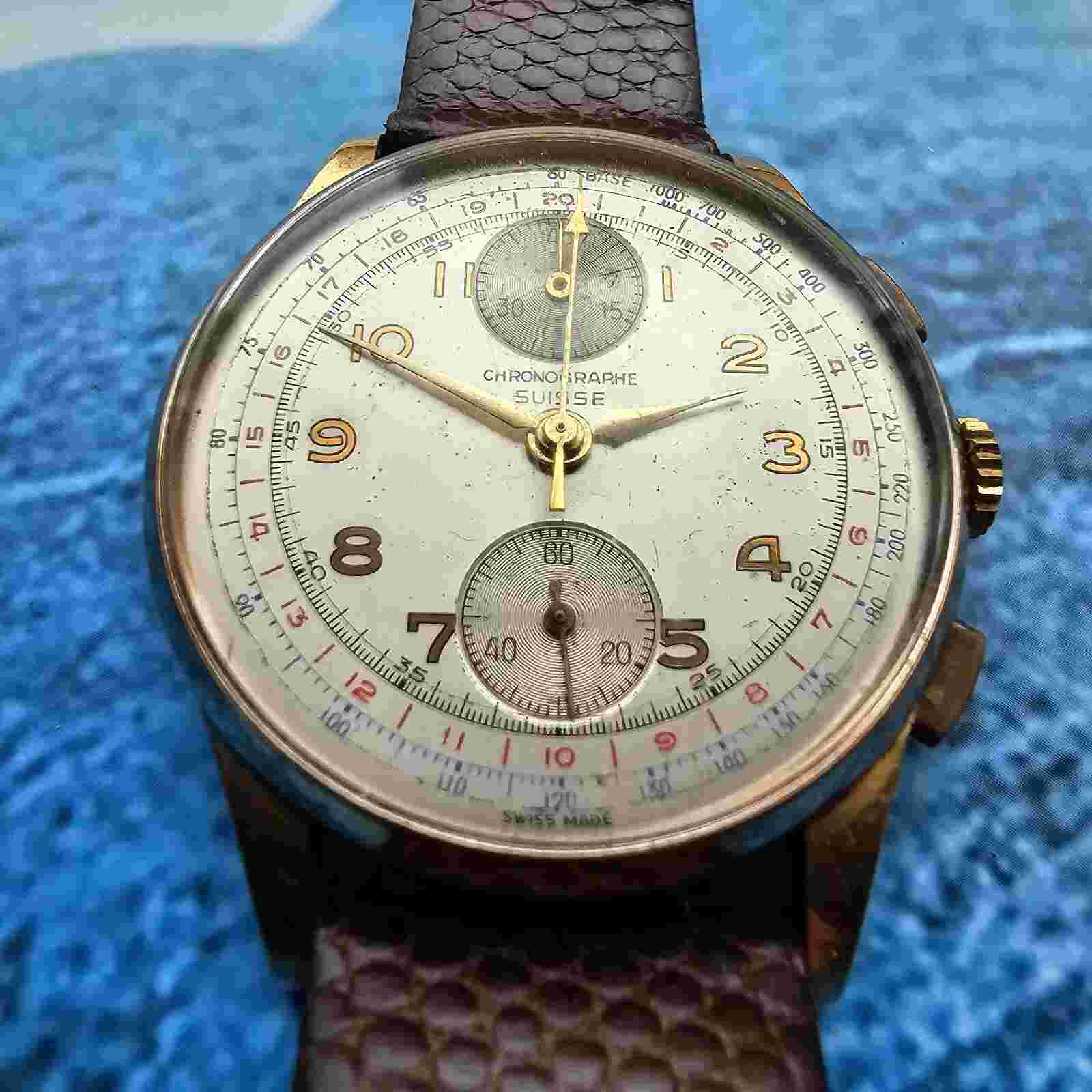 Vintage 18k Chronographe Suisse Men's Watch Cal Venus 170 For Repair  18ct