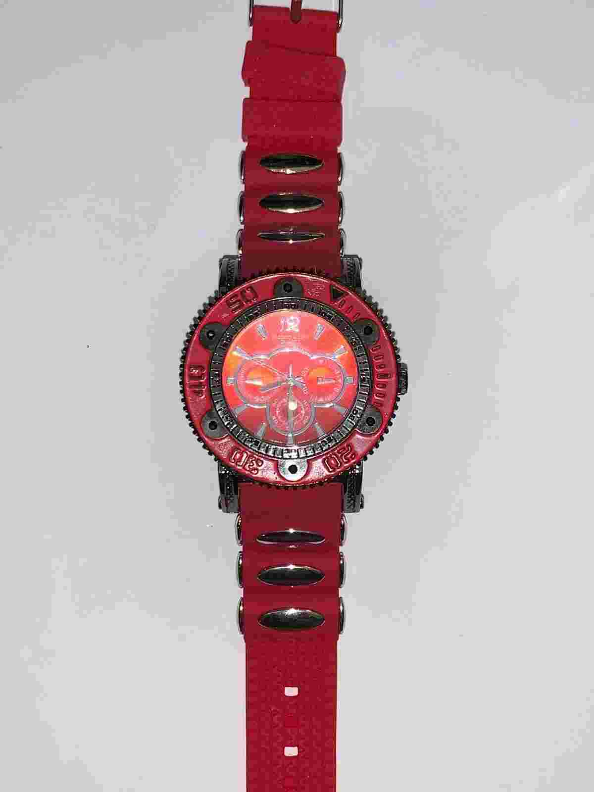 Techno King Mens Fashion Watch. New Battery. Red Silicone Band.