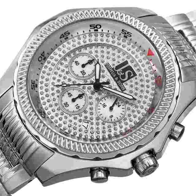 Joshua & Sons Js-43-ss Chronograph Date GMT MOP Subdials Silvertone Mens Watch