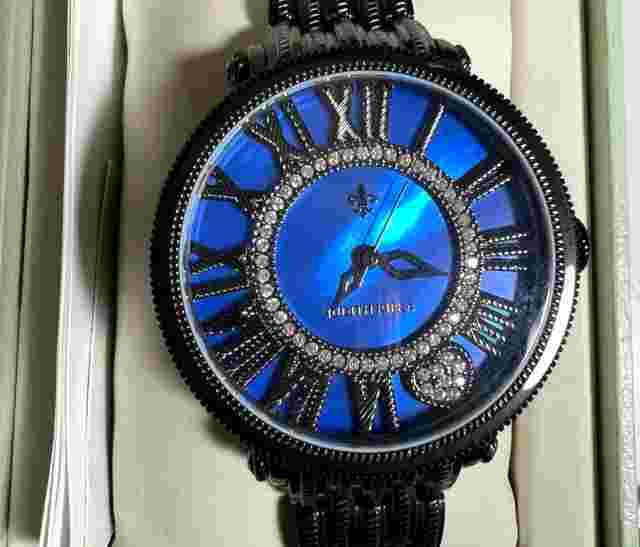 Judith Ripka "London" Blue Mother of Pearl Black Stainless Steel Watch New