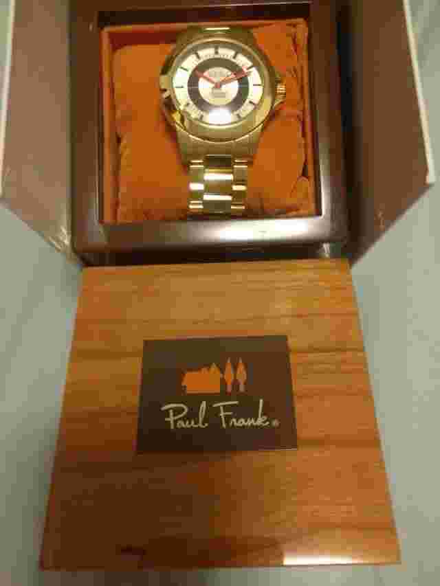 $170 NEW Paul Frank Smart Patrol Women's GOLD Watch Stainless Steal+Wood Case