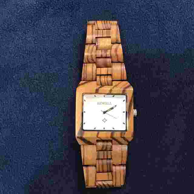 Bewell Watch Mens 45mm Brown Wooden Lightweight Sustainable 8" New Battery