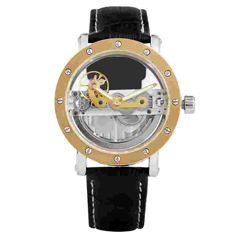 FORSINING Men's Unique Design Automatic Genuine Leather Strap Skeleton Watch