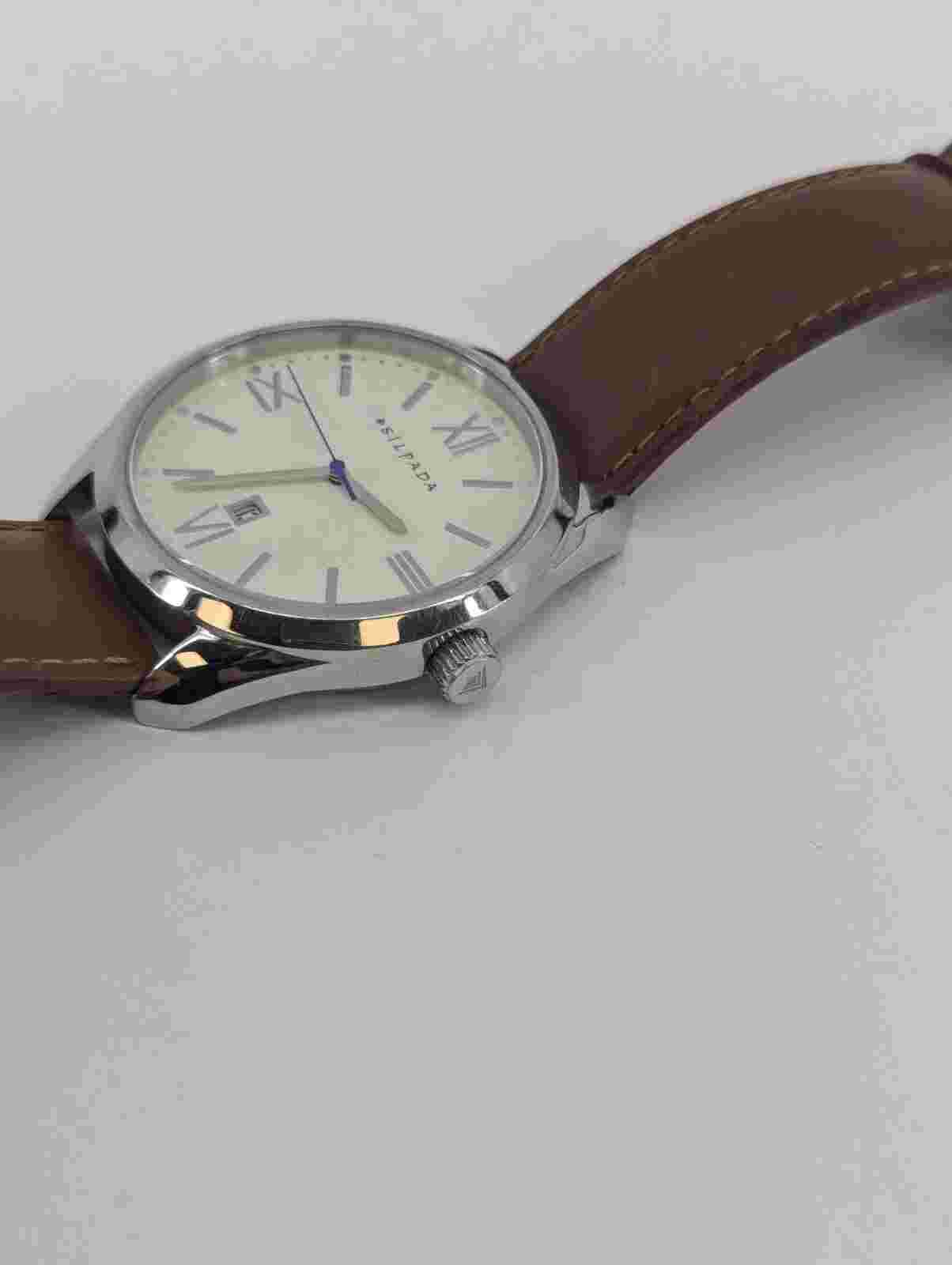 Silpada leather banded stainless steel watch