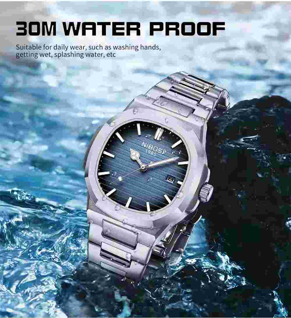 Watch Men Stainless Steel Square Quartz Analog Watch Male Waterproof Wristwatch