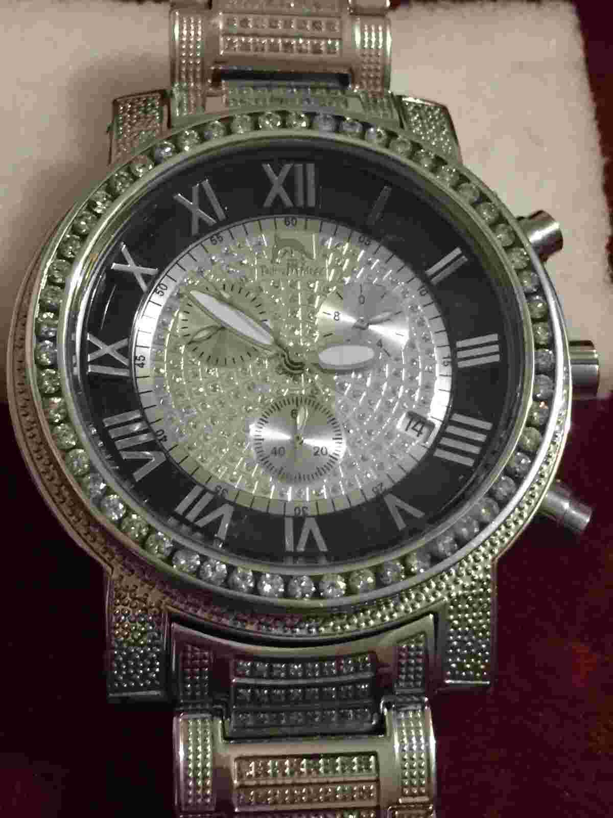 Mens Techno Master Diamond Watch Fully Loaded Diamond Band Stainless Steel